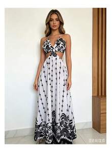 #MaxiDress #BohoStyle #VacationOutfit #BlueFloralDress #BeachDress #ViralDress #SummerFashion #BlueDress #TropicalStyle Long Dress With 3D Multicolor Print, New Model - 黑與白 - 查看 1
