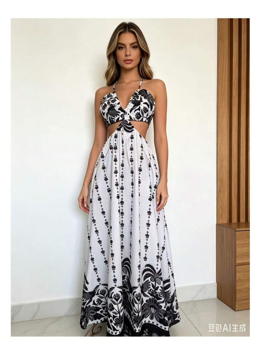 #MaxiDress #BohoStyle #VacationOutfit #BlueFloralDress #BeachDress #ViralDress #SummerFashion #BlueDress #TropicalStyle Long Dress With 3D Multicolor Print, New Model - 黑與白 - 查看 1