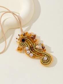 1 chiếc charm hình ngựa biển làm thủ công từ ngọc trai gạo & vỏ sò, phụ kiện dễ thương cho túi xách nữ dùng hàng ngày trong kỳ nghỉ hè ở bãi biển - Vàng - Xem 4