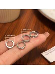 4pcs Crystal Small Hoop Earrings, Silver Color, New Y2K Stylish Daily Wear Accessories, Gift For Girls - Silver - View 3