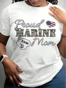 1 "Proud Marine Mom" T-Shirt With American Flag Heart Design And Dog Tags To Support Military Families And Patriotic Occasions, 220g180g 100% Cotton. - 白色 - 查看 10