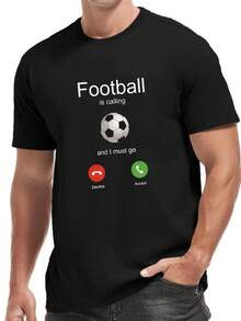 Camiseta gráfica de fútbol para hombres - Blanca con impresión de balón de fútbol negro y diseño del número 10 - Camiseta deportiva casual de cuello redondo transpirable para el verano, fanáticos del fútbol, actividades, lavable a máquina - Dicho divertido "EL FÚTBOL LLAMA" - Perfecta para partidos de fútbol, entrenamiento, playa - Regalo para amantes del fútbol (adultos) - Ajuste regular, sin logo, sin marca, estilo minimalista, ideal para fanáticos - Negro - Ver 1