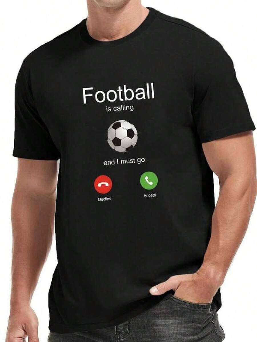 Camiseta gráfica de fútbol para hombres - Blanca con impresión de balón de fútbol negro y diseño del número 10 - Camiseta deportiva casual de cuello redondo transpirable para el verano, fanáticos del fútbol, actividades, lavable a máquina - Dicho divertido "EL FÚTBOL LLAMA" - Perfecta para partidos de fútbol, entrenamiento, playa - Regalo para amantes del fútbol (adultos) - Ajuste regular, sin logo, sin marca, estilo minimalista, ideal para fanáticos - Negro - Ver 1