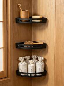 2pcs Set, Luxury Bathroom Corner Shelf, Drill-Free Wall Mounted Triangle Storage Rack, Bathroom Vanity Organizer, Minimalist Bath Storage - Multicolor - View 7