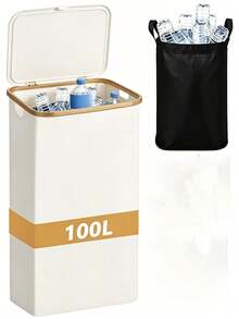 Thùng đựng chai lọ có khung tre, thùng , thùng rác dung tích lớn 100L, giỏ đựng đồ giặt, giỏ đựng chai nước giải khát có thể gấp gọn, thích hợp cho gia đình, nhà bếp, phòng tắm, phòng chứa đồ, phòng khách, có thể đựng chai và lon, phụ kiện phòng tắm, nhà bếp, phòng khách, quà tặng ngày lễ - Nhiều màu - Xem 11