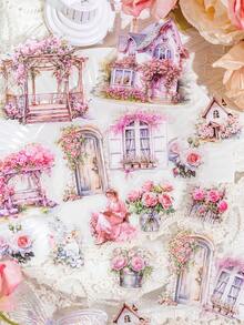 30pcs Garden Theme Scrapbooking Stickers, Creative Aesthetic Sticker Decals, Scrapbook, Album DIY Decoration, Holiday Gift, Personalized Scrapbook School Supplies - 4. Dreamy Flower Mirror - View 7