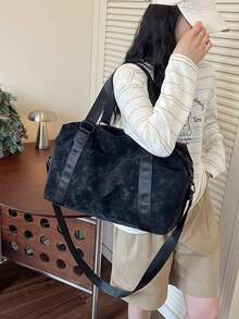New Fashion Travel Bag, Minimalist Solid Color Design, PU Matte Stylish, Suitable For Short Trips & Fitness, With Independent Shoe Compartment, Large Capacity, Versatile & Exquisite - Black - View 6