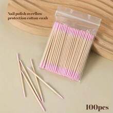 100PCS Double-Ended Cotton Swab Wooden Sticks, Small Tip Dual-Head Nail Polish Remover Sticks, Eyebrow Tattoo Beauty Makeup Cleaning Cotton Swabs, Multifunctional Manicure Nail Art Tools For Press On Nails, 100 Pieces Per Pack - 100pcs-pink - View 5