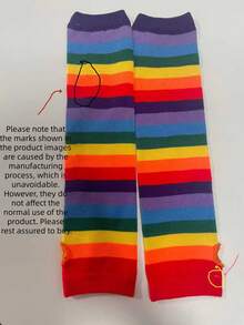 2pcs Rainbow Striped Fingerless Arm Sleeves, Y2K Style Knit Sun Protection Arm Warmers - Multicolor - View 11