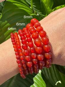 Carnelian Crystal Bracelet, Natural Gemstone Healing Beaded Agate Jewelry, Vitality, Energy, Confidence, Gift For Women Men Fashion Jewelry Daily Wear - Red - View 6