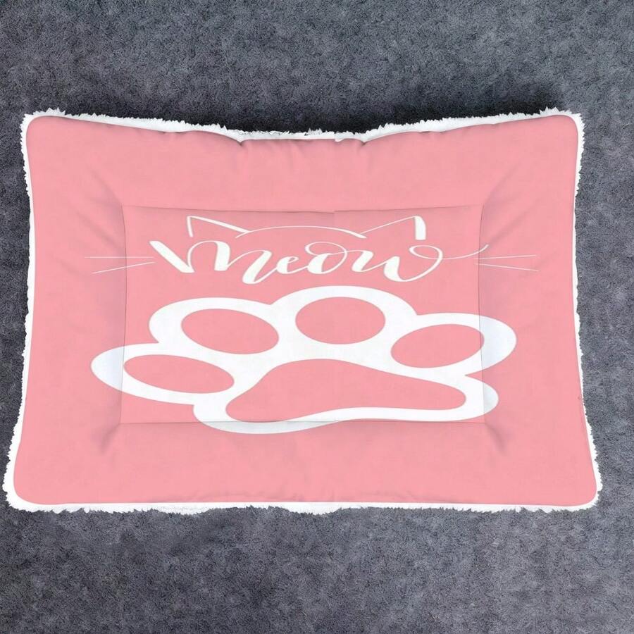 1pc Soft Pet Bed Cushion, Reversible Dog/Cat Kennel Mat With Geometric Text & Cat Pattern, Washable, Suitable For Small/Medium/Large Dogs, 4-Season Use - Multicolor - View 1