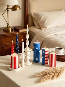 1 pieza Vela de cera de soja con diseño patriótico en rojo, blanco y azul. Estos artículos de decoración del hogar con estilo vintage y patriótico son excelentes para colocar en mesas de centro de la sala de estar, mesas de comedor (para crear ambiente), mesas de noche y escritorios. Son perfectos para decoraciones de fiestas del Día de la Independencia y el Día de los Caídos, creando un ambiente acogedor en el hogar, y también son excelentes regalos para días festivos. - Múltiples estilos - Ver 11
