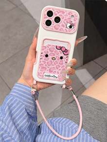 SANRIO 三丽鸥可爱粉色蝴蝶猫挂绳卡套手机壳【三丽鸥手机壳】Hello Kitty表情图案，粉色豹纹蝴蝶结KT猫手机壳。可爱蝴蝶结设计，适用于 17/17 Air/17 Pro/17 Pro Max、16/16 Plus/16 Pro/16 Pro Max、15/15 Plus/15 Pro/15 Pro Max、14/14 Plus/14 Pro/14 Pro Max、13/13 Pro/13 Pro Max、12/12 Pro/12 Pro Max、11/11 Pro Max。防尘，高性价比，热门防摔春季礼物 - 粉色 - 查看 1