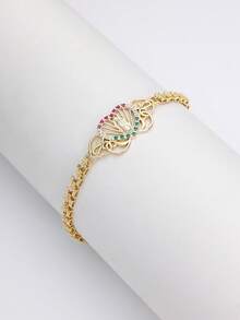 Pulsera con cadena de corazón y flor, chapada en oro de 18k tricolor, libre de níquel e hipoalergénica - San - Ver 4