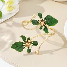 Versatile Wear 3D Flower Design Glazed Flower Bangle Bracelet, Bohemian Vintage Bracelet/Anklet - A - View 2