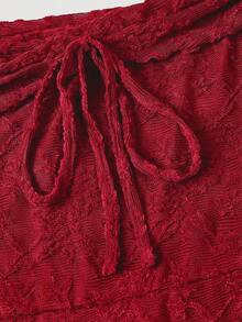 xheSHEIN MOD Elegante vestido de fiesta de cola de sirena en color burdeos con textura y hombros descubiertosxhe - Rojo - Ver 4