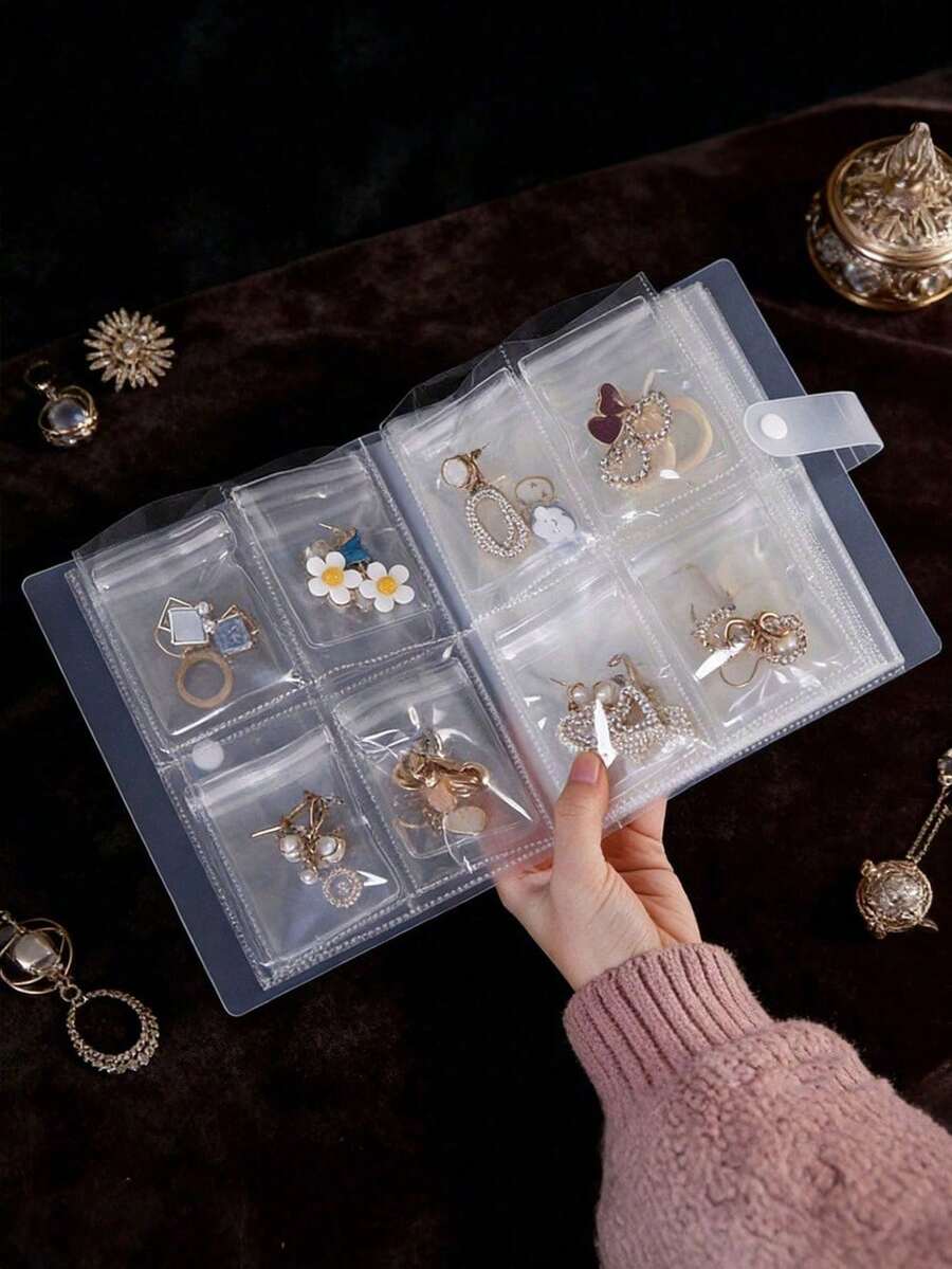1 pieza Álbum de almacenamiento de joyas transparente, caja de joyas multifuncional, bolsa de almacenamiento de gran capacidad adecuada para guardar anillos, collares, aretes y pulseras, adecuada para almacenamiento diario, almacenamiento clasificado para proteger sus joyas preciadas de rasguños y enredos con un diseño compacto y ligero - multicolor - Ver 1