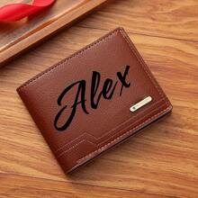 [Custom Service] Personalized Custom Letter Solid Color Men's Wallet, Black Fashion Foldable Card Holder, Casual Men's Coin Purse, Suitable For Husband, Bag Birthday Gift, Holiday Anniversary Gift - Black - View 6