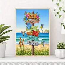 1pc DIY Faith Friends Family Love Sign Pattern 5D Diamond Painting Kit, Round Full Drill Mosaic Craft Set, High Definition Art Diamond Painting, Focus And Relax Through DIY, Suitable For Living Room, Bedroom, Office Wall Decor, Surprise Holiday Home Decor Gift For Family And Friends, Unframed - No Frame - View 4