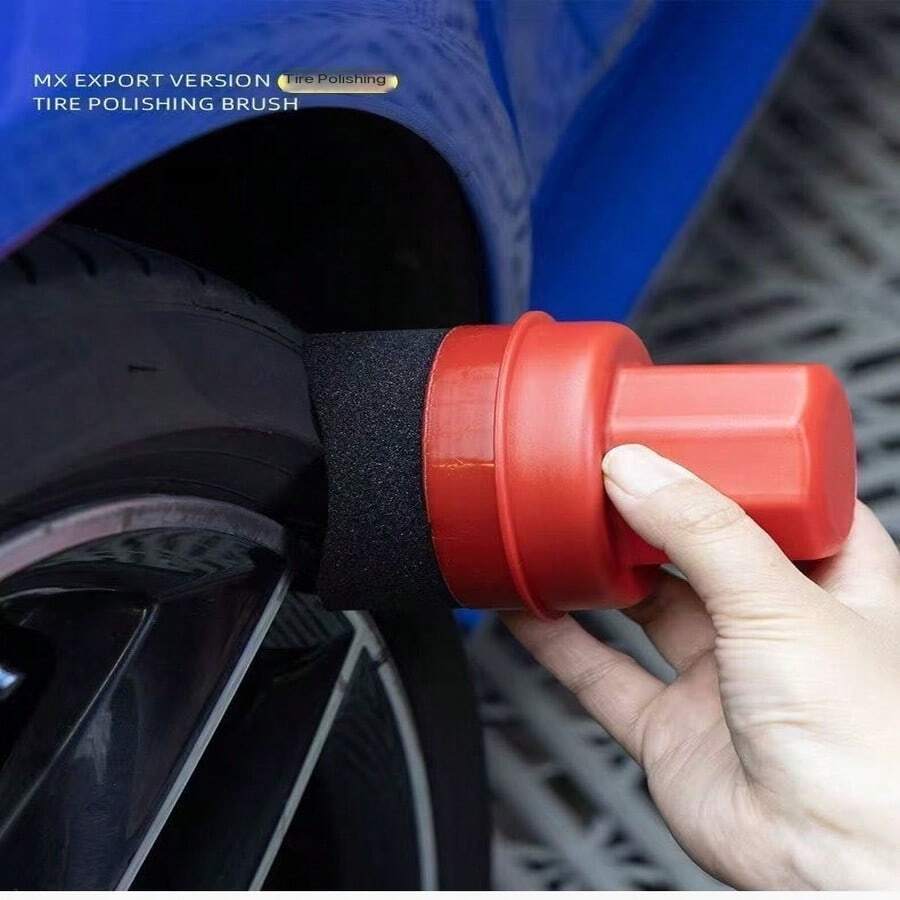 High Density Polishing Pad, Waxing Sponge For Car Tires, Durable Shiny Brush, Convenient Handheld Tool For Various Car Surface And Tire Polishing, Curved Handle Sponge Scrubber, High Density Waxing Sponge