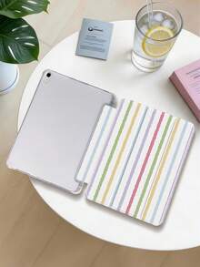 Colorful Striped Pattern Painted Tablet Case, Compatible With IPad Mini4/Mini5/Mini6/Mini7/Air/Air2/9.7/10.2/10.5/Air4/Air5/10.9/Pro 11-Inch/10th Gen/ Air 11-In.(M2)-2024/ Pro11-In.(M4)-2024/Air 11-Inch (M3) 2025/ (A16) 11 Inch 11th Generation 2025/ Air 8(M4)2026(11-Inch), Galaxy Tab A8 10.5 Inch 2022. Product Does Not Include Stylus. Built-In Stylus Slot, 3-Fold Stand, TPU Soft Edge Protection Against Drops And Wear, Magnetic Sleep/Wake, Unique/Creative/Fun/Minimalist Tablet Folio Case - Multicolor - View 4