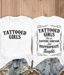 Camiseta Divertida con Tatuajes - Funciona con Cafeína, Sarcasmo y Pensamientos Inapropiados, Camiseta Gráfica Atrevida para Mujer, Top de Manga Corta con Estampado de Letras Estilo Retro Western, Camiseta Gráfica Oversize con Impresión a Doble Cara, Camiseta Casual con Cuello Redondo y Estampado de Huevo para Mujer, Top de Manga Corta con Estampado Estético Y2K para Mujer - Blanco - Ver 8