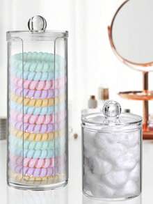 1pc Transparent Makeup Pad Swab Storage Box With Lid, Facial Cleansing Tool Organizer, Vanity Countertop Makeup Remover Holder, Bathroom Accessory - Transparent - View 2