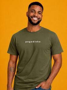 Camiseta Casual Unissex Minimalista Pagodinho Resenharia | 100% Algodão, Estilo Brasilidade, Resenha com Amigos e Bar Feminino Masculino - Verde Militar - Visão 3