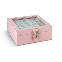 Glenor Co Organizador de pendientes - Caja/estuche/soporte clásico de 50 compartimientos para pendientes, anillos, collares, joyería, brazaletes o colecciones - 2 capas con pequeños compartimentos y - parte superior de vidrio rosa suave - Ver 3