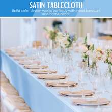 102 X 58 Inch Rectangular Satin Tablecloth, Silky Texture Champagne Color Party Tablecloth Suitable For Rectangular Tabletop Party, Holiday Dinner, Wedding Banquet Decoration (Silver) - Baby Blue - View 7