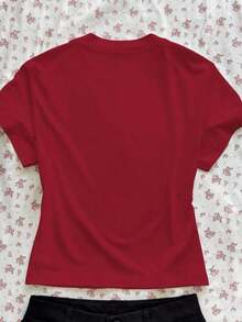 Y2K Style, Fashionable Style, 2026 Newest, Cute Style, Casual Style, Women's Blouses > Clothing. Women's Strawberry Letter Print Short Sleeve T-Shirt, Summer Graphic Tees For Women, Unisex, 180g (S-XXXL) - 紅色的 - 查看 2