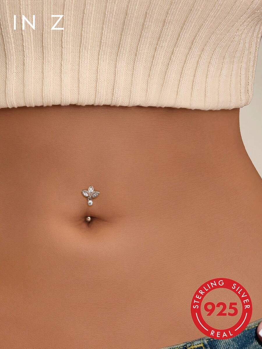 1 chiếc khuyên rốn hình cỏ bốn lá đính kim cương bằng bạc Sterling 925, khuyên rốn hình hoa sen ngược bằng vàng, trang sức rốn dành cho nữ đeo hàng ngày, kỷ niệm, sinh nhật, đi biển, nghỉ lễ.