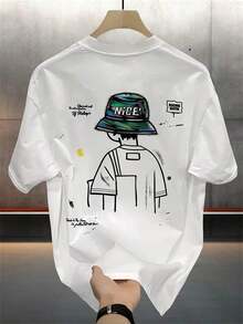 Men's Short-Sleeved T-Shirt From The  And Popular Brand Pure, Korean Summer T-Shirts With Casual And Versatile Prints. - 白色 - 查看 5