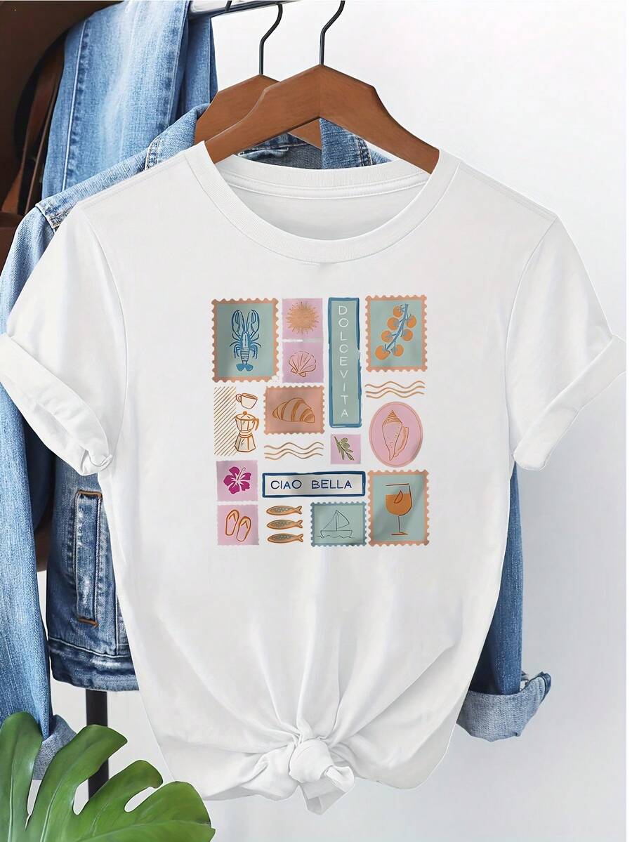 New T-Shirt, 100% Cotton, Machine Washable, Suitable For Spring, Summer And Autumn, Casual Style, Comfortable Fit, Modern Design, Versatile For Daily Use, Soft Fabric, Style A. - White - View 1