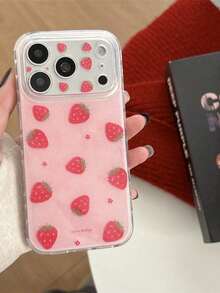 1pc Glitter Star & Strawberry Design 17/16 Pro Max/15/14 Phone Case, Girly Style - Watermelon Pink - View 2