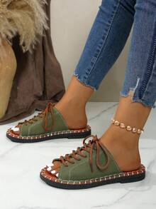 New Casual Summer Flat-Soled Shoes For Women In Europe And The United States, Roman Sandals, Women's Flat Sandals - 綠色 - 查看 4