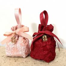 Jacquard Dessert Bag With Handle, Wedding Gift Set Bag, Textured Handheld Candy Bag, Suitable For Wedding, Engagement, Engagement Ceremony, Birthday Party, Baby Shower Gift, Jewelry Storage, Also As Wedding Guest Gift, Used For Storing Candy, Scented Candles, Small Soap, Hand Cream, Etc. This Bag Design Is Reusable And Very Practical - Multiple Styles - View 6