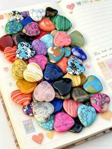 Various Heart-Shaped Natural Gemstones, Bulk Polished Crystal Hearts, Mixed Color Healing Stones, Suitable For DIY Crafts And Decor, 20+ Colors Fluffy Heart-Shaped Crystals, Natural Stone Worry Stones, Smooth Polished Pocket Stones For Anxiety Relief - Random Style - View 10