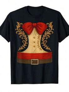 Men's Mexican Charro Mariachi Costume Shirt - Mexican Western Dance Set With Gold Accent, Hola Shirt, Regular Fit Crew Neck For Cinco De Mayo, Day Of The Dead, And Theme Parties - Machine Washable Mexican Cultural Clothing With Intricate Charro Suit Design, Vibrant Red Bow Tie, And Gold Trim, Suitable For Casual Wear And Festive Events, Detailed Embroidery, Durable Fabric - 黑色 - 查看 1