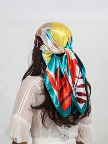 Women's Large Square Satin Scarf 90x90 Elegant Fashion Bandana For Hair And Neck - L26-Azul - 查看 7