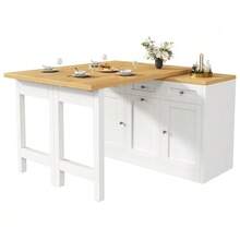 Ausziehbarer Bartisch mit Stauraum, Klappbarer Esstisch mit Schublade & Snackablage, herausziehbarer Mülleimerhalter (Eimer nicht enthalten), platzsparendes Design für kleine Wohnungen, Küche,Weiß - Weiss - Übersicht 8