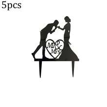 1pc/3pcs/5pcs Black & Gold Wedding Design Cake Topper Picks, Suitable For Wedding Party Cake Decoration - Multicolor - View 20