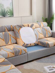 1pc Printed Stretch Sofa Seat Cushion Cover, L-Shaped Sofa Cover, Separate Sofa Backrest Cover, Furniture Protector, Elastic Sofa Cushion Cover, Multiple Sizes Available, Reusable - Orange - View 5