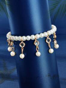 Pulsera De Tobillo Con Decoración De Perlas Sintéticas - Multicolor - Ver 3