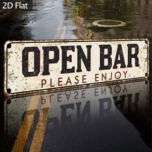 Vintage 2D Flat Aluminum Sign, 1pc - Rustic Style Wall Decor 4x16 Inches (10x40 Cm), Distressed Red & White Text, "Open Bar Please Enjoy" Sign, Suitable For Home, Bar, Cafe, Restaurant - No Electricity Required, Metal Wall Decor, Coffee Theme Sign, Distressed Craftsmanship, 2D Flat Design - A - View 4