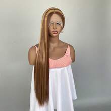 1pc Ladies' Fashionable Lace Front Wig, Middle Part, 100% Heat Resistant Fiber, Full Density, Universal Fit, Black Straight Synthetic Wig With 13*4x1 Lace Area - Multicolor - View 8