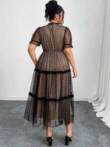 Clasi Vestido de mujer de talla grande con bloques de color, lunares y encaje, vestido largo y fluido, hermoso vestido de verano para mujeres - Multicolor - Ver 3