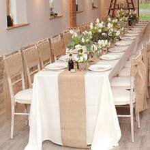 1pc Natural Burlap Table Runner - Rustic Farmhouse Jute Tablecloth For Weddings, Birthdays, Kitchen & Dining Decor, Durable Rectangular Table Cover With Vintage Charm, Kitchen Table Runner | Elegant Table Accessory | Textured Burlap - Multicolor - View 6