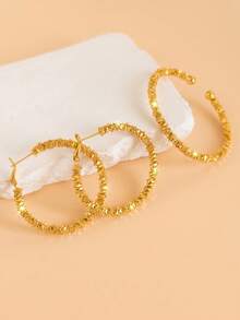 3pcs Fashionable Personalized Asymmetrical Bracelet And Earring Set, Suitable For Daily Wear And Holiday Gifts - Gold - View 5