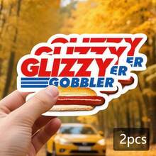 1/2/5pcs Funny "Glizzy Gobbler" Hot Dog Stickers, Vintage Red & Blue Text Waterproof Vinyl Decals, Suitable For Car Windows, Laptops, Water Bottles, Cups, Phone Cases, Helmets, Street Food Themed Decorative Stickers - A - View 6